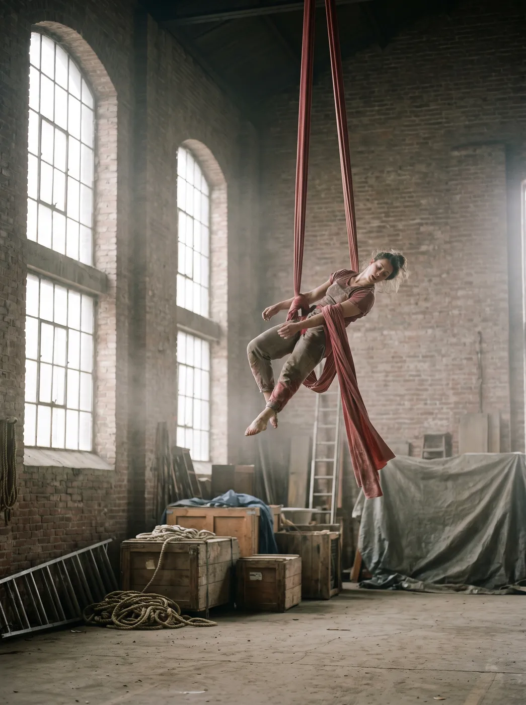 Aerial performer on silks